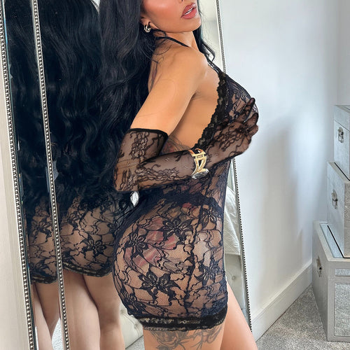 Nightmist | 3-piece lace babydoll with gloves
