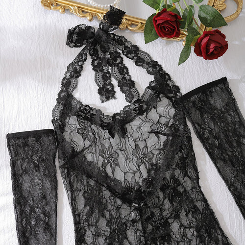 Nightmist | 3-piece lace babydoll with gloves