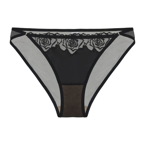 KissKismet black satin longline bustier lingerie set featuring vintage romantic rose embroidery, a seductive lace-up front corset detail, and a matching sheer mesh panty. Perfect for dark coquette aesthetic and lingerie as outerwear.