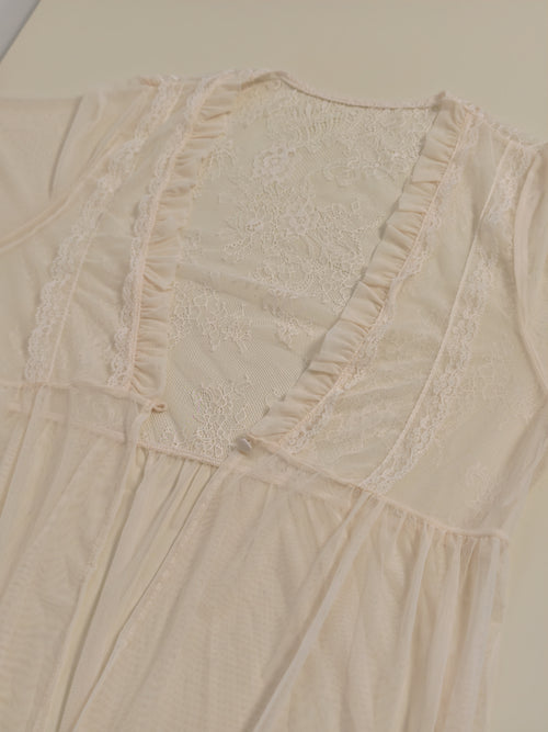 Flat lay showing the soft modal fabric and romantic lace detailing on the bodice of the fairy nightgown.