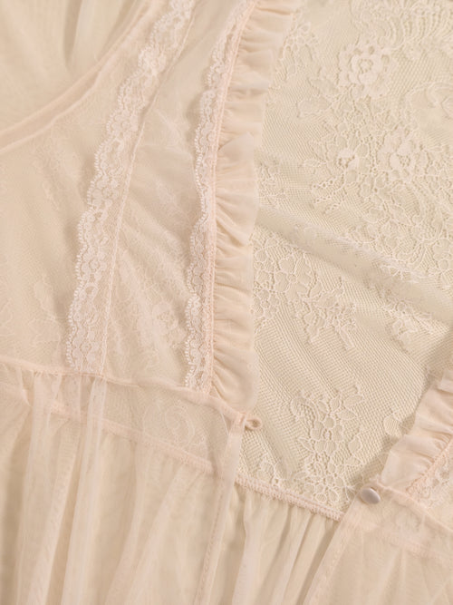 Detailed flat lay highlighting the delicate floral lace trim along the edges of the modal sleepwear.