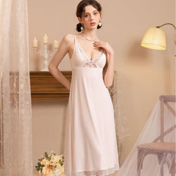 Front view of a model showcasing the flattering silhouette and gentle support of the built-in bra modal fairy nightgown.