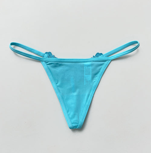 Front flat lay presentation of the KissKismet aqua blue seamless-finish front G-string.