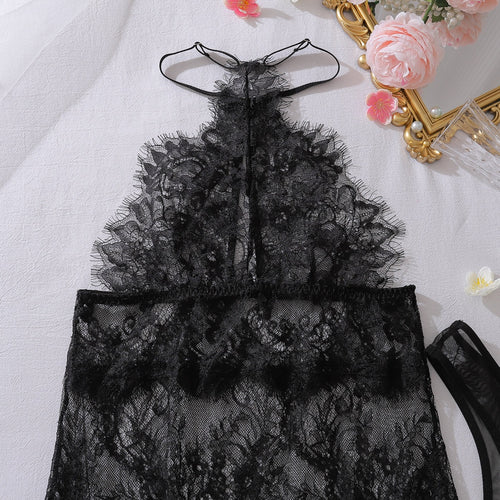 Detailed shot of halter neck construction and back straps