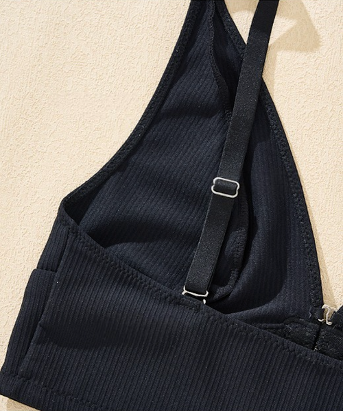 Flat lay shot of the ribbed wireless push-up bra, highlighting the high-stretch fabric and seamless craftsmanship.