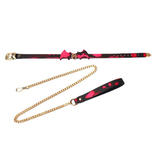 Flat lay of the complete touch-activated bat collar and leash set on a white background.