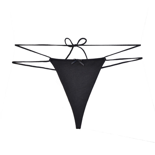 Flat lay of black minimalist double-strap tie-side G-string