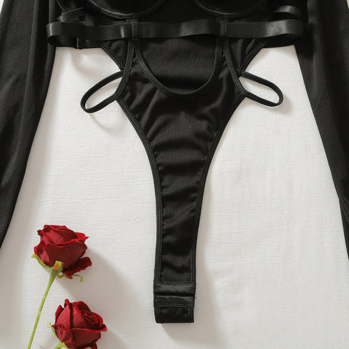 Detailed view of adjustable strap open-crotch design