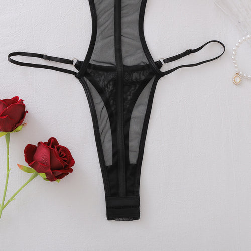 Detail of thong back and sheer mesh construction