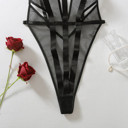 Detail of back and bondage-style straps