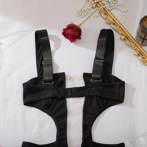 Detailed view of adjustable back straps and hardware