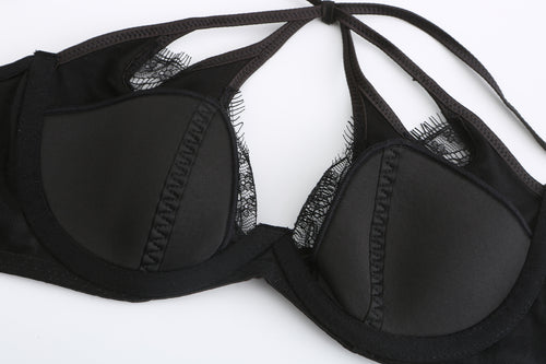 Inside view of the KissKismet satin bra, revealing the supportive underwire construction and soft, breathable viscose cup lining.