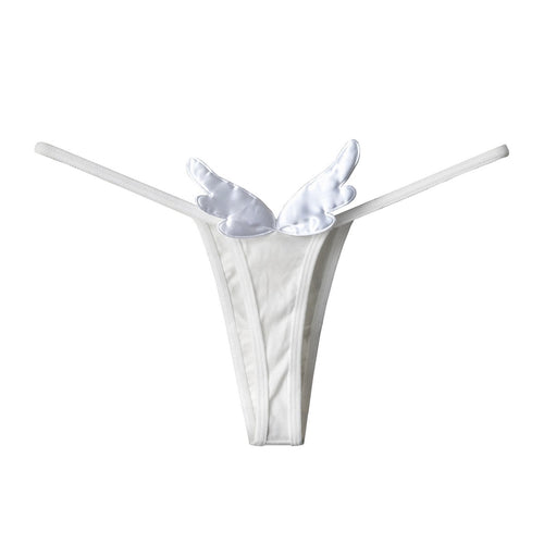 Flat lay view of the front of a white strappy G-string