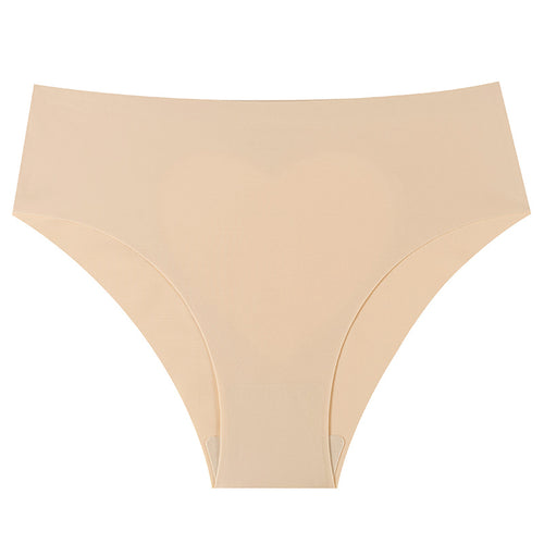 Flat lay back view of beige seamless brief with heart shape cut-out